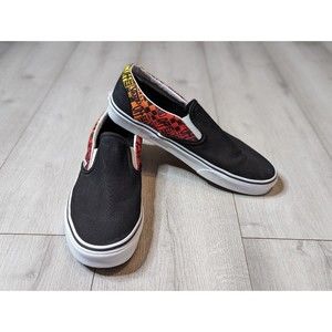 Vans 721356 Classic Slip On Logo Flame Black Sneakers Men's Sz 11.5